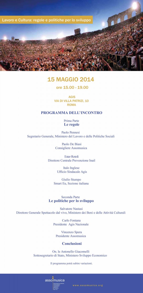 Incontro aperto “Lavoro e Cultura: regole e politiche per lo sviluppo”  - 15 maggio Pomeriggio