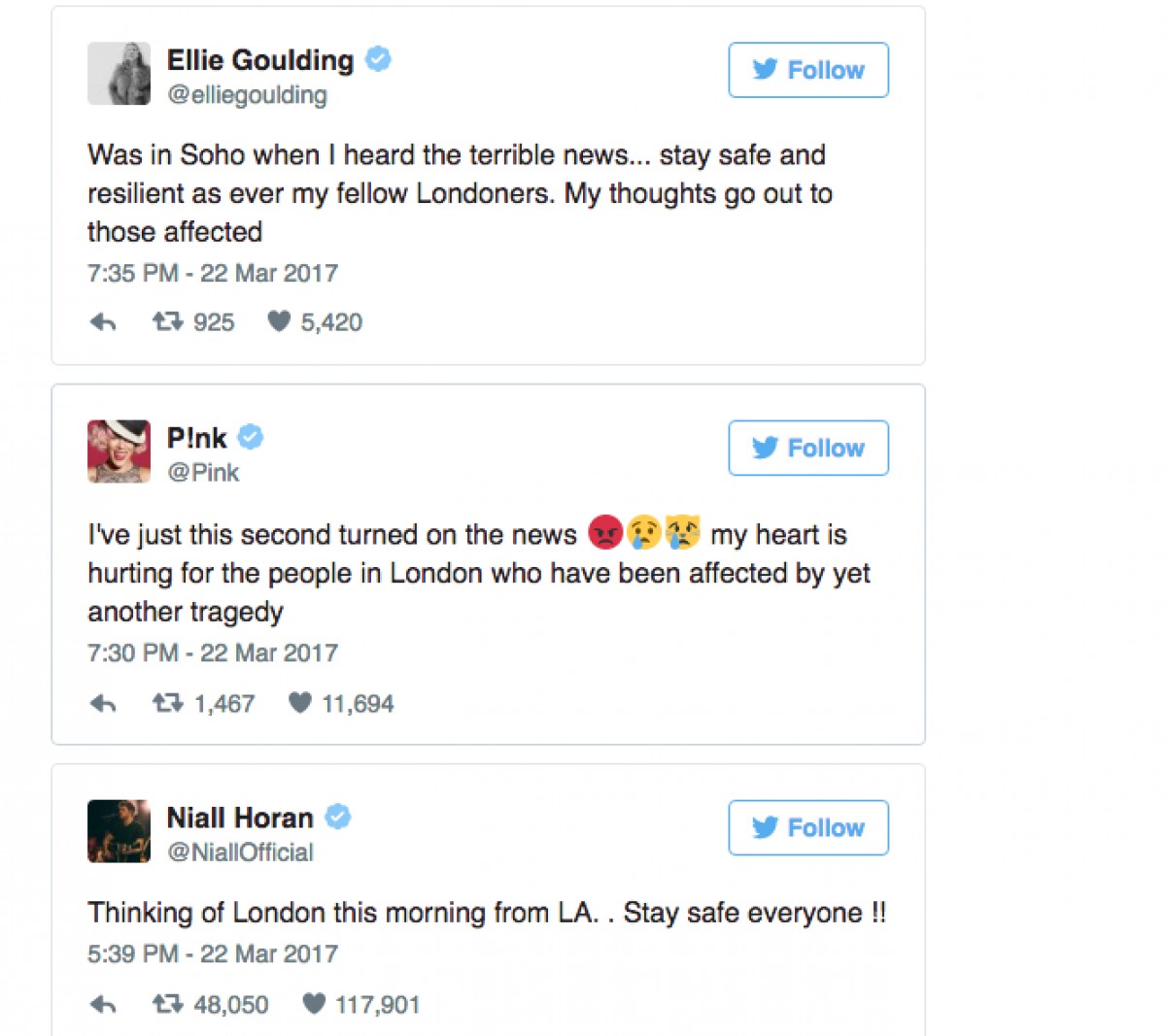 Le star della musica in lutto per gli attacchi di Londra