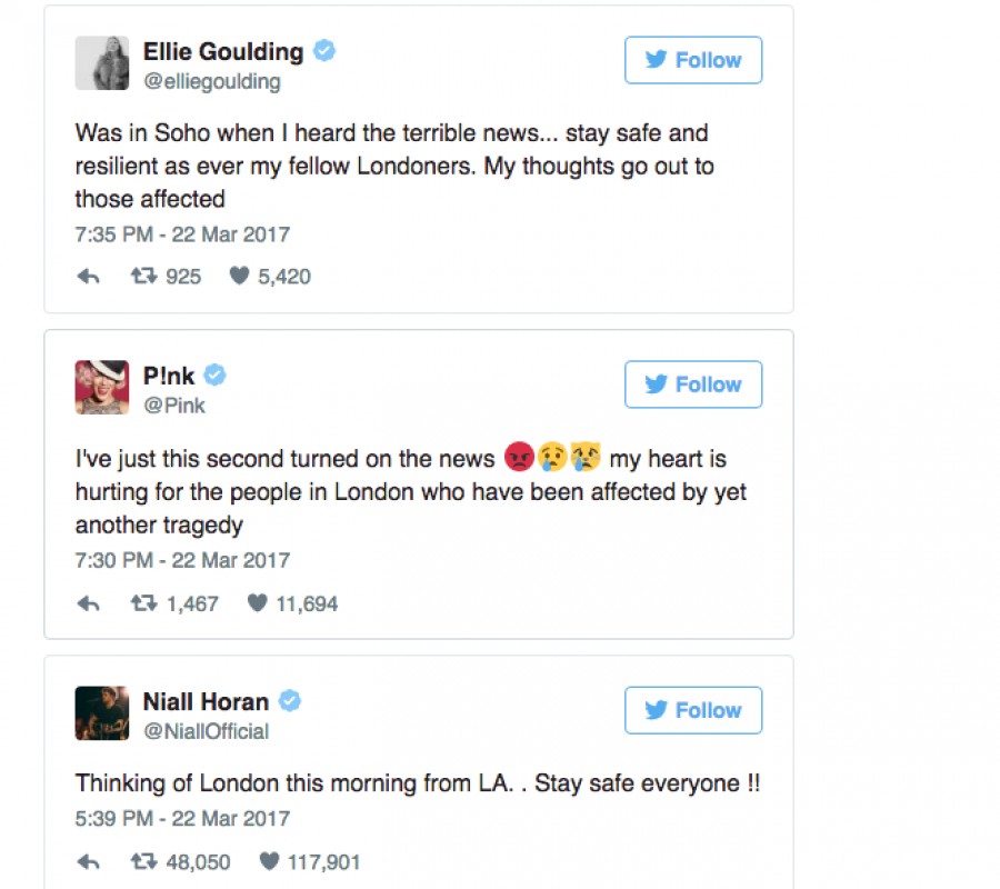 Le star della musica in lutto per gli attacchi di Londra